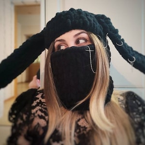 Balaclava knit Balaclava with ears Bunny balaclava  Ski mask Full face mask Devil horns Frog Hat women winter Bunny hat Knits hats Ski gifts