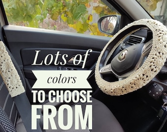 Car accessories for women Ivory crochet steering wheel cover boho Girly auto accessory Hippie decor  New driver gift Best friend gift
