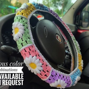 Daisy steering wheel cover for women Cute car accessories boho Car coaster Seat belt cover Aesthetic car Made in Ukraine seller Gift