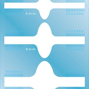 Puede incluir: Una plantilla de forma de joyería azul claro con medidas de vástagos de anillo y escudo ovalado. La plantilla incluye medidas de 6 mm, 8 mm y 10 mm. El texto en la plantilla incluye "cooltools.us" y "Designed by Clément Marquaire - © 2025".