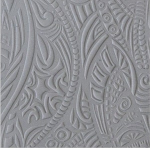 May include: A gray textured background with a repeating pattern of abstract shapes and lines.
