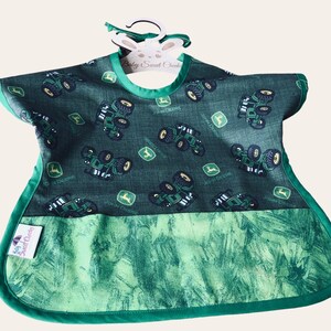 Toddler Bib - Personalized Bib - Cotton Toddler Bib - Toddler Tractor Reversible  Bib / Craft Bib w/Pocket / Boy Bib