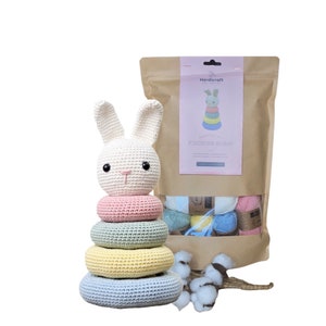 Crochet Project Kit - Amigurumi Stacking Ring Bunny Toy - Crochet Soft Toy Gift - Stackable Bunny Toy Set - Stacking Toy - Adult Crochet Kit