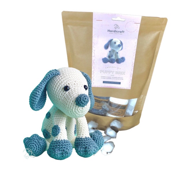 Puppy Crochet Kit - Amigurumi Crochet Puppy Gift - Puppy Brix DIY Crochet Kit - Gift for Crocheter - DIY Needlework - HardiCraft Puppy Brix