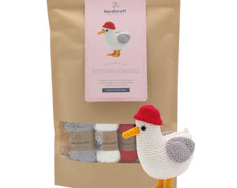 Seagull Crochet Kit, Organic Cotton Amigurumi DIY Craft Project, Hardicraft Crafting Kits