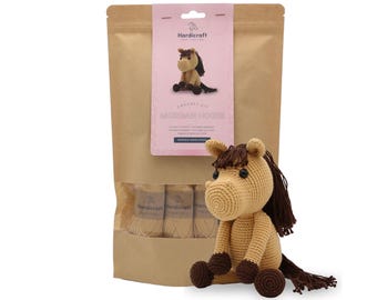 Amigurumi Horse Crochet Kit with 100% Organic Cotton for DIY Crafting, Gift for Best Friend, BarnYard Themed Baby Room or Baby Shower Gift