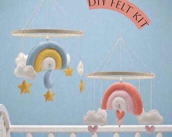 DIY Felt Rainbow Mobile Kit, Hearts & Clouds Nursery Decor