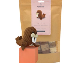Walrus Crochet Kit, Organic Cotton Amigurumi DIY Craft Project, Gift for a Crafty Crochet Friend, Hardicraft Willem Walrus