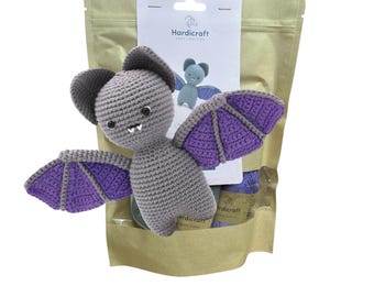 Halloween Bat Crochet Kit - Bianca Bat Amigurumi Crochet Kit - DIY Craft - Organic Cotton Yarn - Gift for Friend