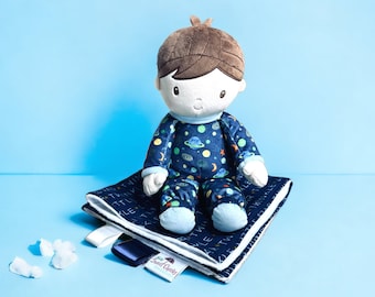 Soft Body Doll, Babies First Doll, Boy Doll With Blanket, Washable Doll, Snuggly Doll for Toddlers,  Baby Shower Personalized Gift