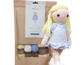 Doll Knitting Kit - Amigurumi DIY Kit - Toddler Girl Doll - HardiCraft Girl April - Knitted Doll with Clothes - Blonde Doll Knitting Kit