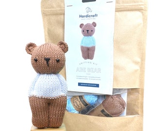 Bear Knitting Kit - Beginner Knitting Kit - DIY Knitting Kit - Amigurumi Bear - HardiCraft Abe Bear - Baby Shower Knitting Kit - DIY Craft