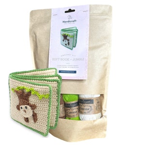 Crochet Soft Book Kit for Baby - DIY Crochet Kit for Baby Shower Gift - Crochet Soft Book - Jungle Theme Crochet Kit - Baby Crochet Project