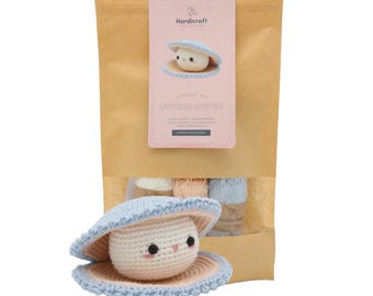 Oyster Crochet Kit, Organic Cotton Amigurumi DIY Craft Project, Hardicraft Crafting Kits