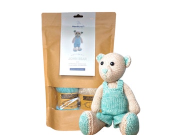 Bear Knitting Kit - DIY Knitting Kit- Amigurumi Bear - HardiCraft John Bear - Knitted Bear with Clothes - Stuffed Animal Knitting Kit