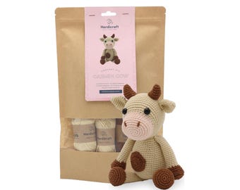 Amigurumi Cow Crochet Kit with 100% Organic Cotton for DIY Crafting, Gift for Best Friend, BarnYard Themed Baby Room or Baby Shower Present