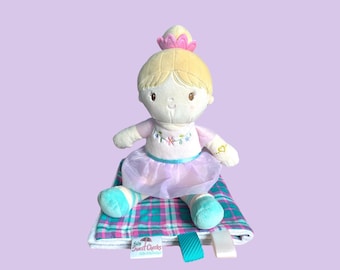 Personalized Ballerina Baby Doll: Soft Plush Toy, Optional Personalized Lovey Blanket, First Birthday Gift, Blonde Baby Doll