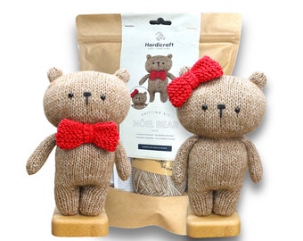 Bear Knitting Kit - Beginner Knitting Kit - DIY Knitting Kit - Amigurumi Christmas Bear - Noel Bear - Baby Shower Knitting Kit - DIY Craft