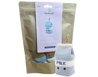 Milk Carton Crochet Kit Purse Bag Pendant, DIY Backpack Charm Kit, Gift for Crocheter, Adolescent Gift, DIY Needlework, HardiCraft Kits