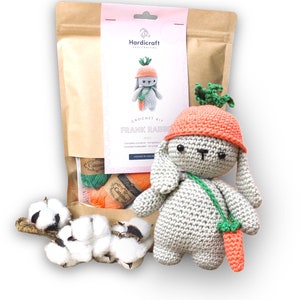 Rabbit Crochet Kit with Carrot - Animal Crochet Kit - Rabbit DIY Crochet Kit - Gift for Crocheter - DIY Needlework - HardiCraft Frank Rabbit