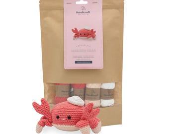 Crab Crochet Kit, Organic Cotton Amigurumi DIY Craft Project, Hardicraft Marleen Crab