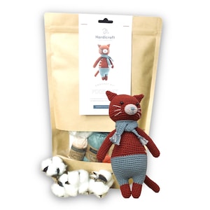 Cat Crochet Kit - Animal Crochet Kit - Amigurumi Cat Gift - Cat DIY Crochet Kit - Gift for Crocheter - DIY Needlework - HardiCraft Pixie Cat