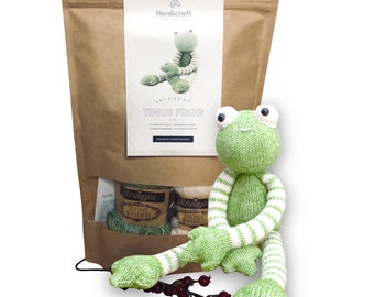 Frog Knitting Kit - DIY Knitting Kit - Amigurumi Frog - HardiCraft Tinus Frog - Knitted Frog - Toddler Knit Kit