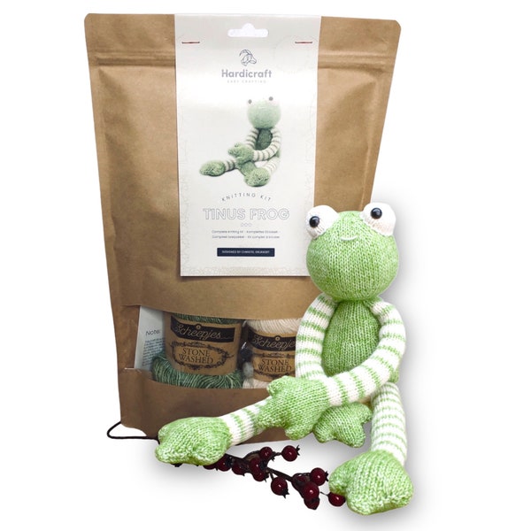 Frog Knitting Kit - DIY Knitting Kit - Amigurumi Frog - HardiCraft Tinus Frog - Knitted Frog - Toddler Knit Kit