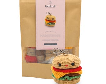 Crochet Hamburger Purse Bag Charm Kit, Organic Cotton DIY Craft (2.36 inches)