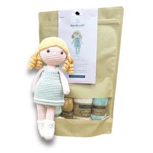 Doll Crochet Kit - Amigurumi DIY Kit - Toddler Girl Doll - HardiCraft Girl Brit - Crochet Doll with Clothes - Blonde Doll Crochet Kit