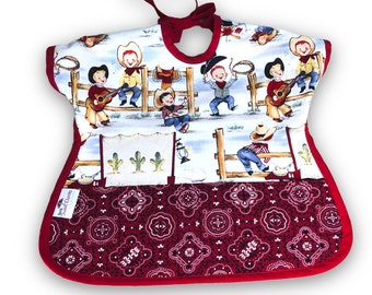 Toddler Bib - Reversible Bib - Cotton Toddler Bib -  Farmer Reversible Apron Bib / Craft Bib w/Pocket / Boy Bib