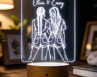Personalized Best Friend Night Light, Custom Name Friendship Lamp, Bestie Gift, Light Up Sign for Sisters & Friends, Soul Sister Gift