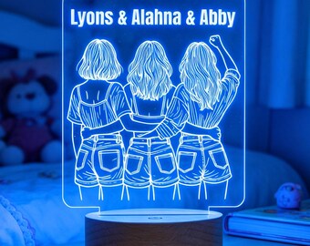 Personalized Three Soul Sister Night Lights, Custom Bestie Gift,Gift for Best Friend, Custom Friendship Gift, Christmas Gift Sisters