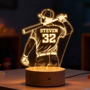 Personalized Baseball LED Night Light, Boy's Room Decor