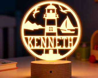 Lámpara de noche náutica personalizada / Lámpara LED de velero y faro