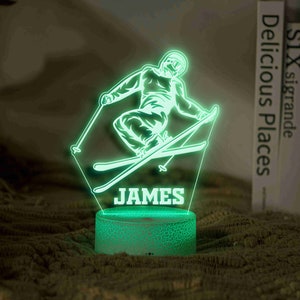 Ski Player Night Light, Gift For Boy, Custom Name Night Light, Children&#39;s Light, Ski Gifts for Bedroom, Gift For Sportsmen, Gift for Him