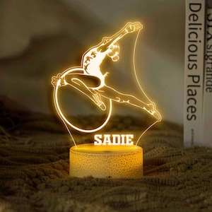 Gymnast Girl Night Light, Custom Name Lamp, LED Table Lamp, Girl Birthday Gift, Gymnastics Light, Dance Gift, Girl's Bedroom Decor