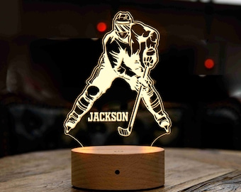 Personalized Hockey Player LED Night Light, Sports Gift, Birthday Gift for Teen Boys
