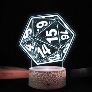 D20 Night Lights, Dungeons and Dragons Dice Lamp, Gamer Room Decor, Bedroom Decor, Gamer Tag, Gaming Room Lamp, Table Lamp, D20 Gift