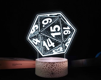 D20 LED Night Light, Gamer Room Decor, Dungeons and Dragons Gift