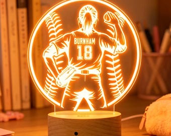 Custom Baseball Pitcher Night Lamp, Engraved Player Name and Jersey Number, Athlete Gift, Graduation Gift Gift, Teen Girls Gifts