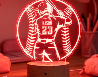 Personalized Baseball Girls Night Light, Custom Name Athlete Lamp, Teen Girl Gift, Sports Room Decor, Back-to-school Gift for Girls