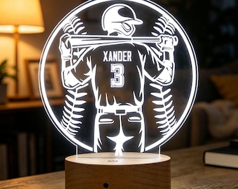 Personalized Baseball Player Night Light, Teen Boys Gift, Custom Name Lamp, Boys Bedroom Decor, Christmas Gift, Birthday Gifts