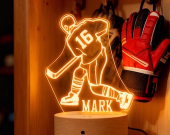 Personalized Hockey LED Night Light, Custom Name Lamp