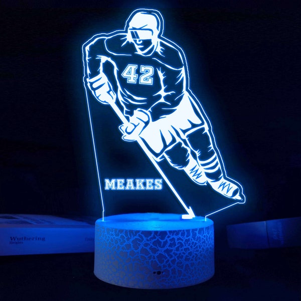 Hockey Night Light, Personalised Hockey Gift, Boys Room Lamp, Hockey Night Light, Kids Bedroom Lamp, Gift for Boyfriend, Gift for Husband