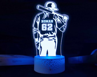 Personalised Baseball Night Light, Boys Room Lamp, Children's Light, Boys Bedroom Decor, Baseball Decor Gift, Kids Gift, Kids Room Lamps