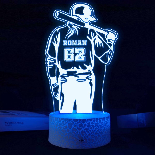 Personalised Baseball Night Light, Boys Room Lamp, Children's Light, Boys Bedroom Decor, Baseball Decor Gift, Kids Gift, Kids Room Lamps