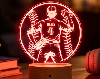 Custom Baseball Pitcher Night Lamp, Teen Boys Baseball Gift, Birthday Gift for Boys, Boys Game Room Lights, Baseball Fans Gifts
