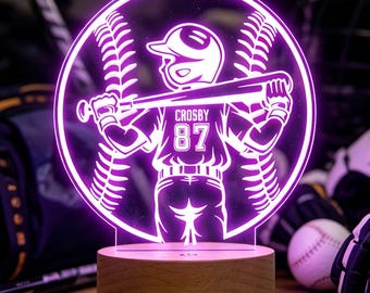 Custom Baseball Night Light for Boys, Personalized Name Lamp, Baseball Player Gift, Game Room Decor, Birthday Gift Boys, Boys Room Decor