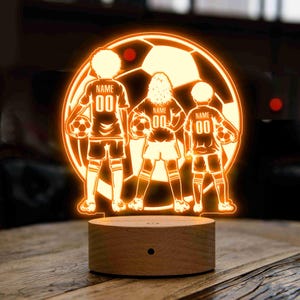 Nachtlampje voetbalteam, gepersonaliseerde naam voetballer, cadeau voor voetballiefhebbers, uniek cadeau voor voetballiefhebbers, kerstcadeau